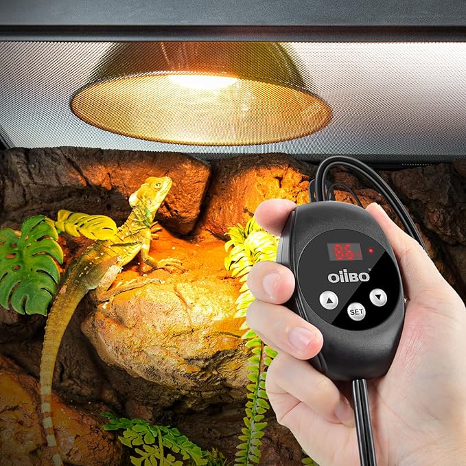 Oiibo Reptile Dimming Thermostat Heat Lamp Temperature Controller, Light Bulb Thermostat with Memory Function, Thermostat for Seed Germination & Heaters