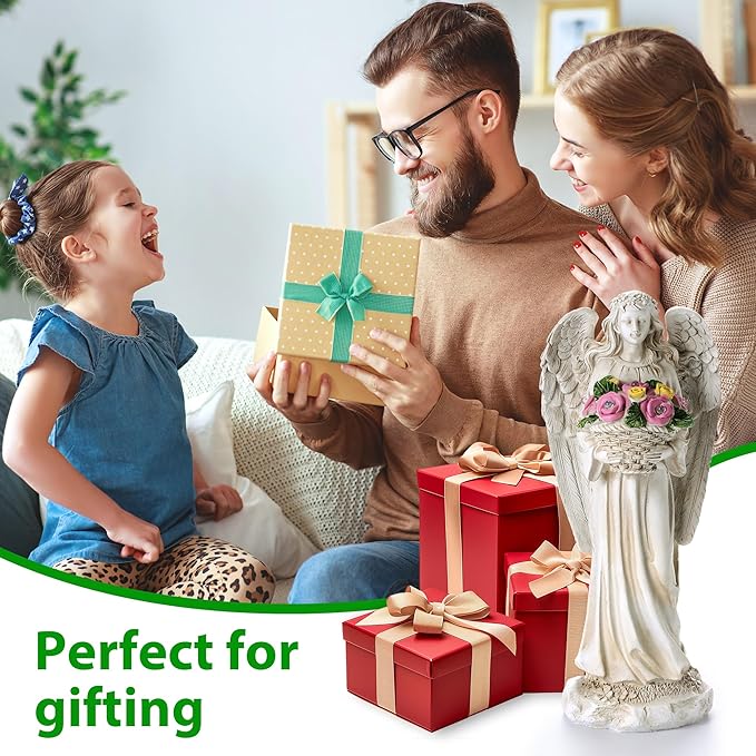 Solar Angel Garden Statue Outdoor Holding Flowers, 11.2in Waterproof Garden Figurines for Patio, Balcony, Lawn, Yard or Outdoor Garden Decoration