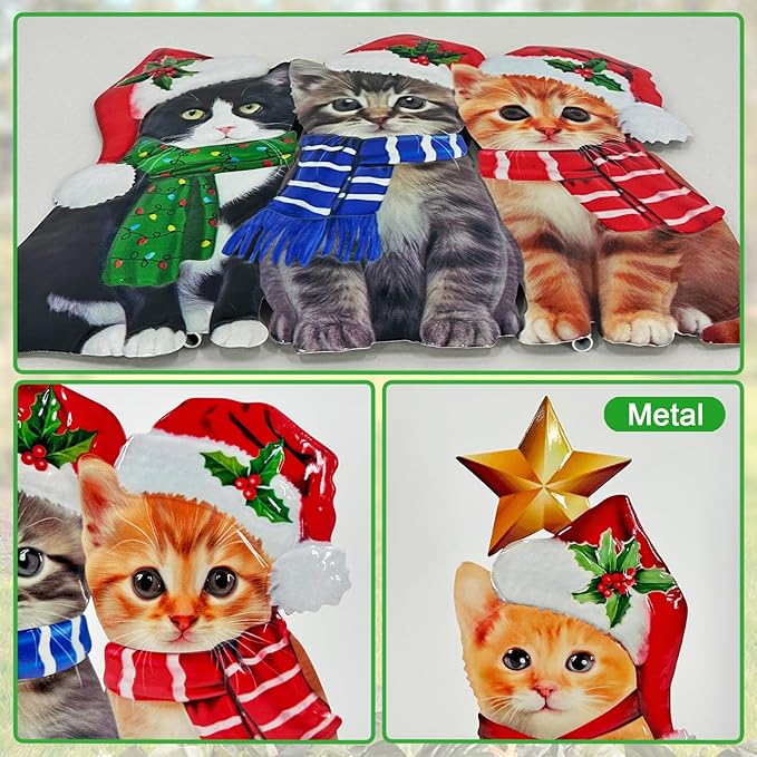 Metal Cats Christmas Tree Yard Sign,Cat Decorations Outdoor,Christmas Lawn Sign,Pet Theme Holiday Decor for Garden,Patio,and Pathway