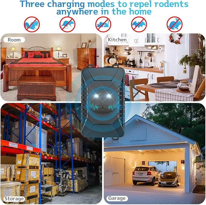 Ultrasonic Rodent Repellent, 2 Pack Plug-in Mouse Rat Pest Bat Squirrels Skunks Repellent for Car with Battery Powered Under Hood, Keep Mice Out of Cars Engines, Indoor, Outdoor, Garage, Hoom