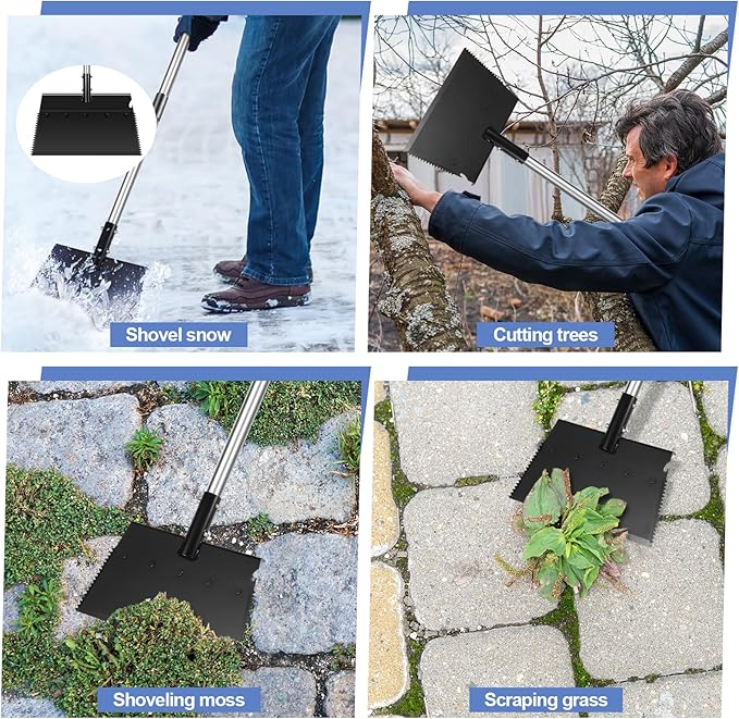 Ice Scraper, 62 Inch Flat Shovel with Adjustable Handle, Snow Shovel, Floor Scraper, Garden Cleaning Scraper, Ice Chopper, Multifunctional Weed Remover Tool for Walkway Driveway