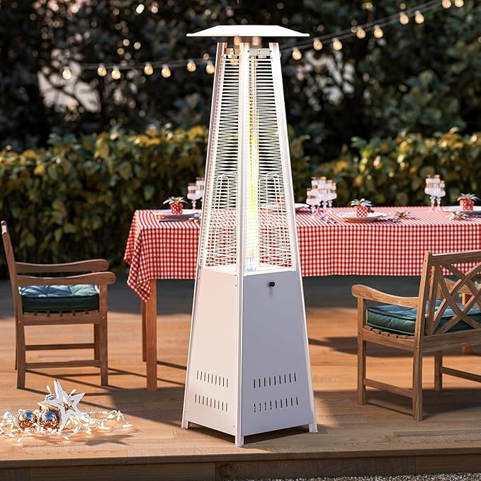 Pyramid Patio Heater with Wheels, Quartz Glass Tube Outdoor Heaters for Patio with Triple Protection System, CE & ETL Certified, 89 Inch LP Propane Tower Heater T for Commercial Residential, Silver