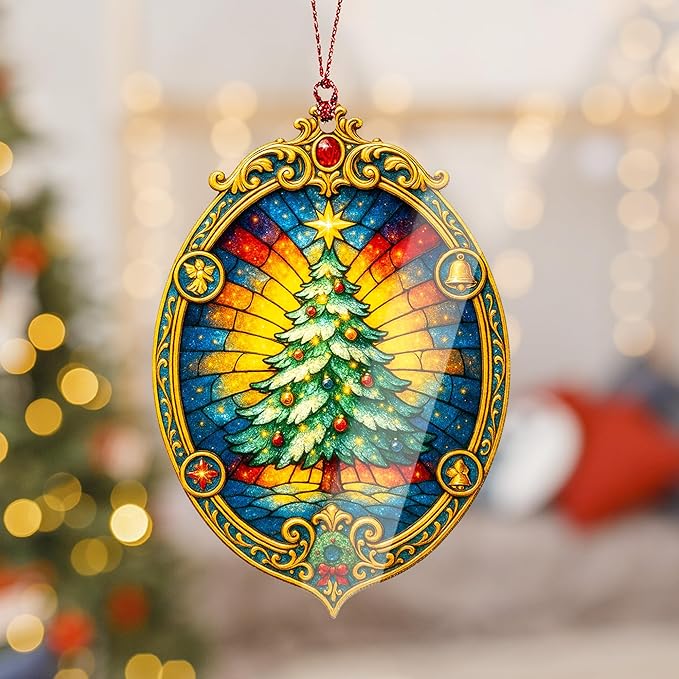 Classic Christmas Tree Ornament – christmas tree ornament – holiday gifts – festive decor – christmas ornament – Suncatcher effect window hanging – Car Hanging