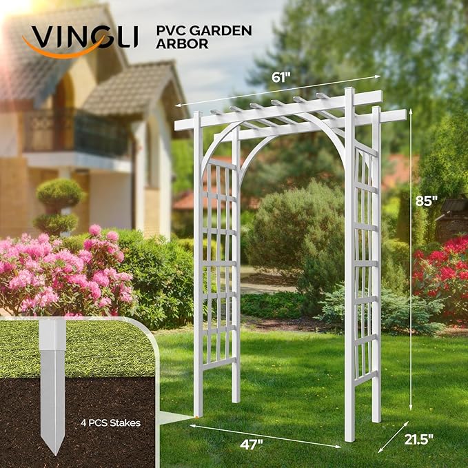 VINGLI Garden Arbor, PVC Wedding Arch for Ceremony Party, Garden Trellis for Climbing Plants Outdoor, Arch Backdrop Stand for Garden, Backyard, Lawn, Wedding