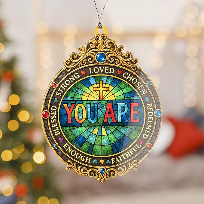 Christian You Are Cross Ornament – christian ornament – religious gifts – bible decor – christmas ornament – Suncatcher effect window hanging – Car Hanging