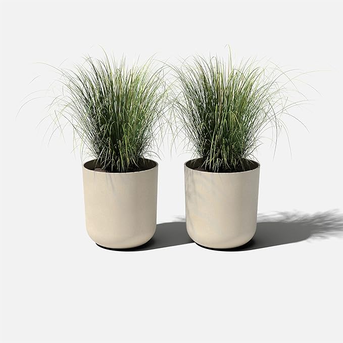 Veradek Round Lima Plastic Planter Pots for Indoor/Outdoor Garden Use, Sand Color, 5 Year Warranty