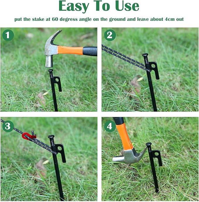 Sintuff 36 Pcs Heavy Duty Tree Stake Kits Stake and Support for Young Leaning Tree Anchor Straightening Kit, 15.8'' Support Straps, 11.8'' Steel Stakes, 13.12ft Rope(Black)