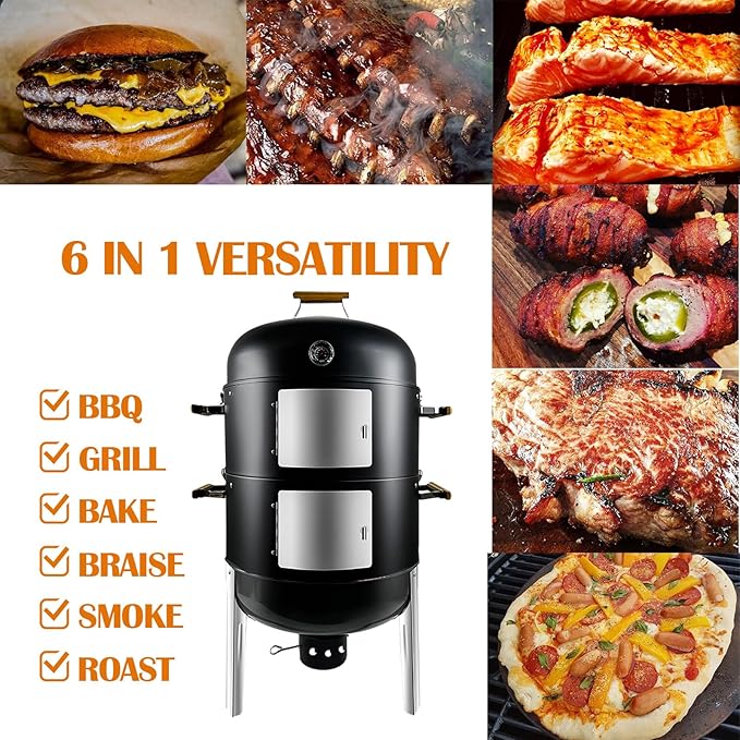 Realcook Vertical Charcoal Smoker Grills: Premium 20.5 Inch BBQ Meat Smokers - Barbecue Charcoal Grill Smoker Combo for Outdoor Cooking Patio Backyard Picnic Party Grilling