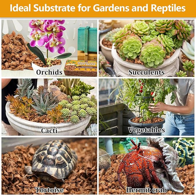 Legigo 2 Pack Coco Husk Chips- 2.2 LB 100% Organic Coconut Coir Chips Brick Potting Soil Mix with Low EC & PH Balance, Compressed Coconut Substrate Coco Chips Mulch Medium for Garden, Flowers, Plants