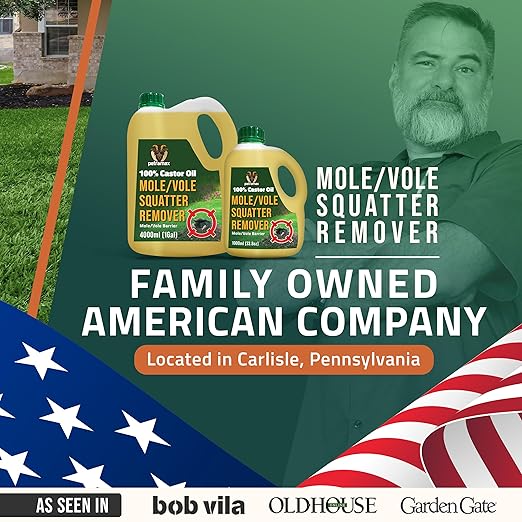 PetraMax Castor Oil Mole Repellent for Lawns - Best Anti Mole and Vole Repellent of Outdoor Space - How to Get Rid of Moles in My Yard, Garden Or Lawn, Safe and Effective Vole Deterrent (33.8 fl oz)