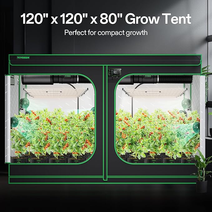 VIVOSUN S108 10x10 Grow Tent, 120"x120"x80" High Reflective Mylar with Observation Window and Floor Tray for Hydroponics Indoor Plant for VSF6450