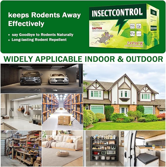 24 Pack Rodent Repellent Moth Balls–Peppermint Oil Spray for Rodents,Natural Mice Repellent Indoor,Safe for Family & Pets