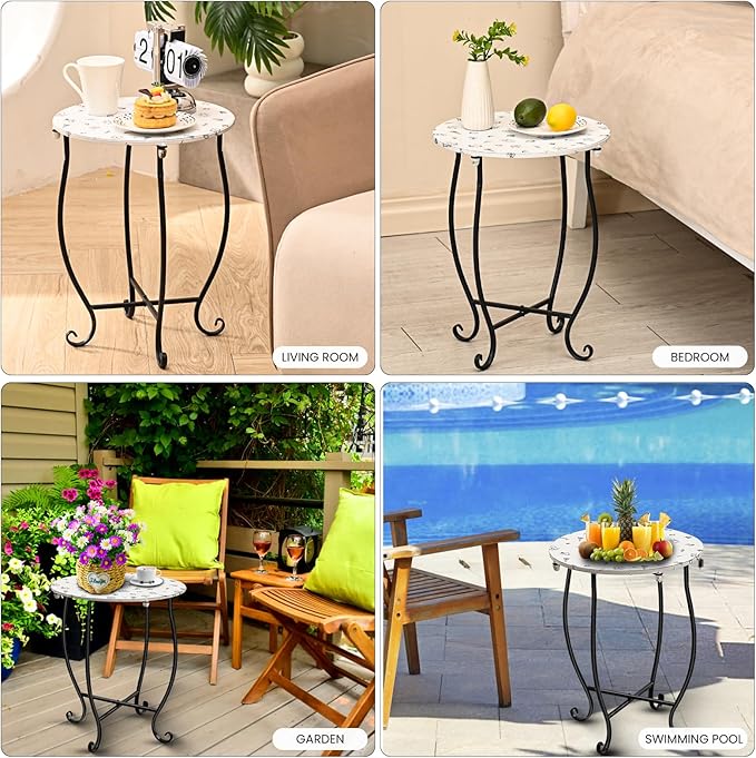Patio Side Table, Versatile 14" Round Side Table Metal Stand for Balcony Yard Porch Bedside Rocking Chair and Pool Chair, Weather Resistant Accent Table for Indoor Outdoor Use, Easy Assembly