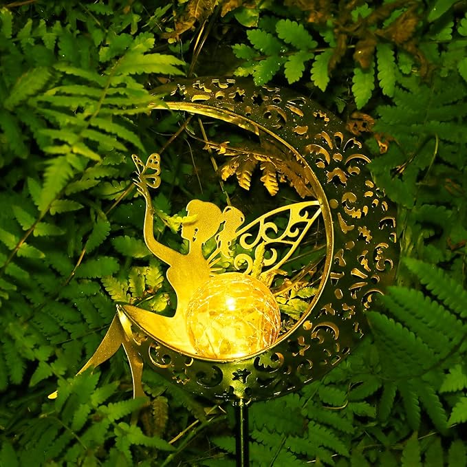 ZKLiLi Solar Lights Garden Decorations,Moon Fairy Light,Solar Statues Outdoor Decor,Warm LED Light for Pathway Lawn Patio Courtyard Gifts for Mom Grandma Women