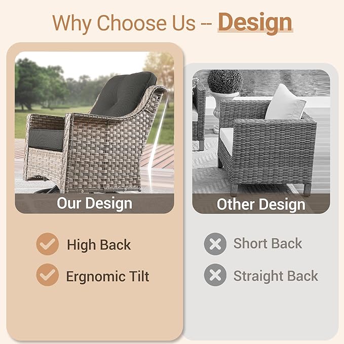 HOOOWOOO Outdoor Patio Furniture Set,8 Pieces Wicker Out Door Sectional Furniture L Shaped Couch,Patio Conversation Sets with Swivel Rocking Chair LED Table,Denim Blue