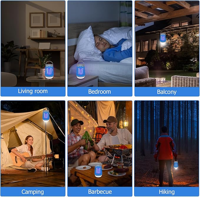 2 Pack Solar Bug Zappers Outdoor Waterproof Mosquito Zappers for Patio Home Camping, 3 in 1 Cordless Rechargeable Mosquito Repellent Outdoor Patio Flashlight, Mosquito Killer Indoor - Blue