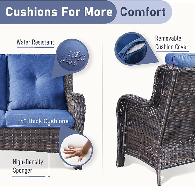 4 Piece Patio Furniture-with 50,000 BTU Gas Propane Fire Pit Table Outdoor Patio Furniture with Swivel Rocker Chairs,Outdoor Couch