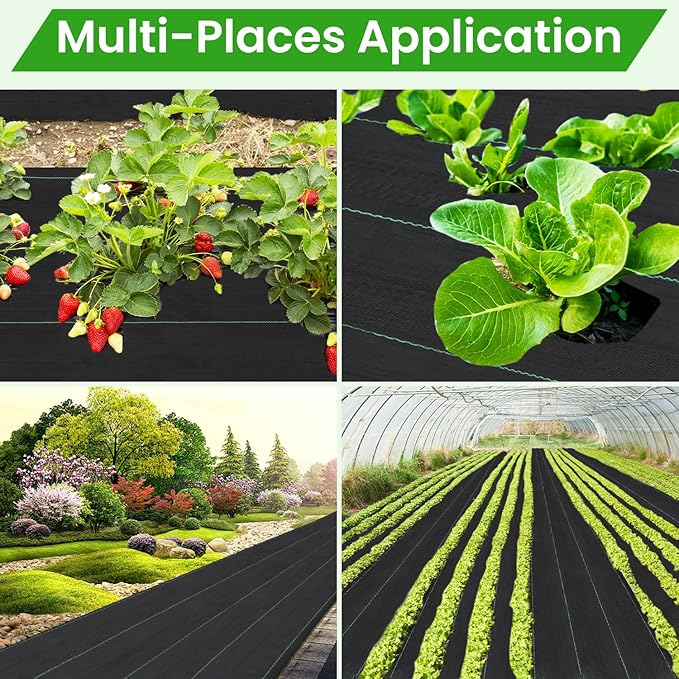 Rintea 6FTX300FT Weed Barrier Fabric, 3.2oz Landscape Fabric, Durable Weed Barrier Fabric Heavy Duty with 20 U-Shaped Securing Pegs for Landscaping Weed Blocker Garden Bed Cover, Commercial Driveway