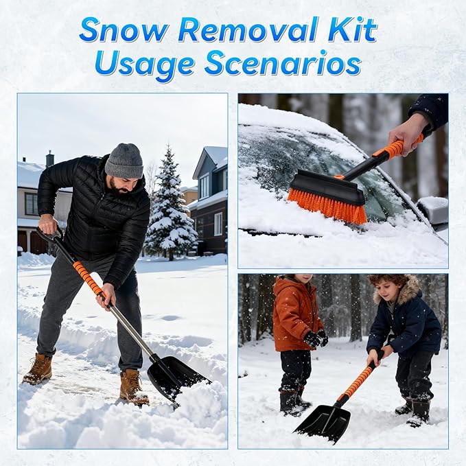 6-in-1 Car Snow Removal Kit with Deicer Spray | 40" Extendable Snow Brush & Ice Scraper, Detachable Snow Shovel, 180ยฐ Rotating Head, Foam Grip | Winter Windshield Cleaner for Cars, Trucks & SUVs