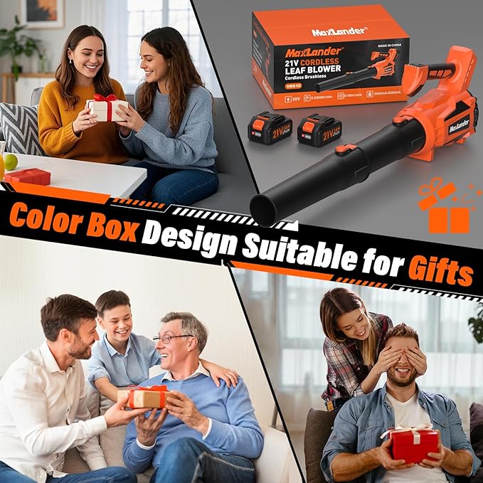 MAXLANDER Leaf Blower Cordless, Electric Cordless Leaf Blower with 2pcs 3.0Ah Batteries and 1 Charger, 600CFM & 200MPH, and 5 Speed Mode, for Patio Cleaning, Lawn Care, Blowing Fallen Leaves and Dust