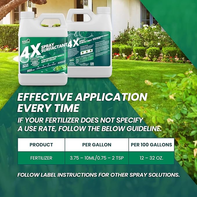 32oz 4X Non Ionic Surfactant - Makes 250+ Gallons - Nonionic Wetting Agent & Concentrated Surfactant Spray for Increased Product Efficacy, Ideal Spreader Sticker, No Foam Wetting Agent