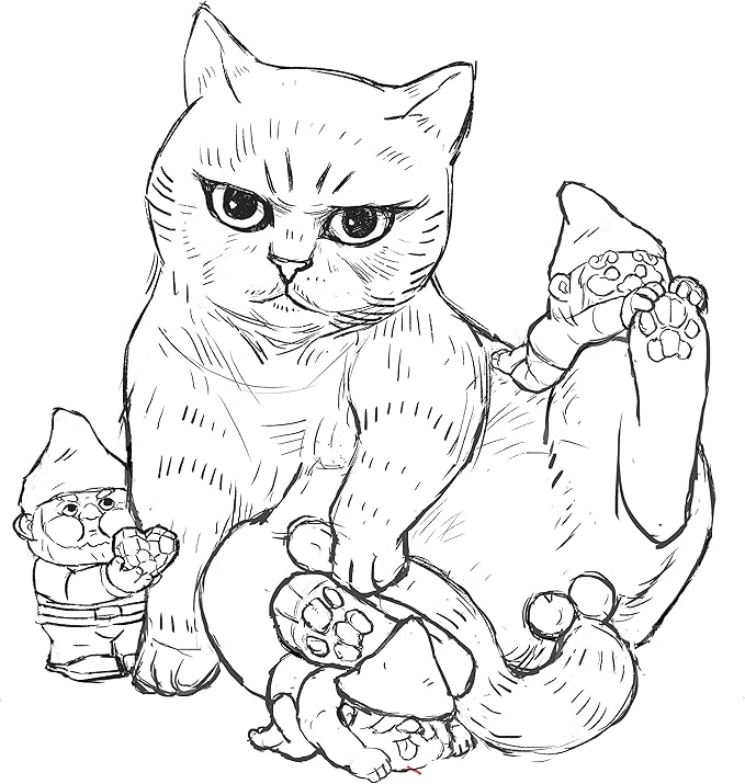 Add a Playful Touch to Your Garden with Our Cat and Gnomes Garden Statue - Perfect for Cat Lovers and Garden Enthusiasts - 8.5 Inces