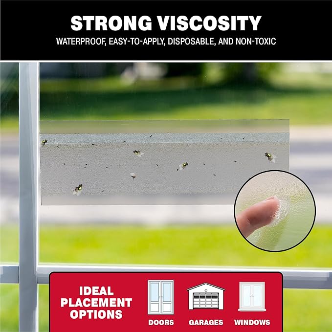 Catchmaster Window Fly Traps 96-Pack, Fruit Fly Traps for Indoors, Disposable Bulk Bug Catcher, Waterproof Insect Glue Trap, Adhesive Strips, Pet Safe Pest Control for Home, Kitchen, & Garage