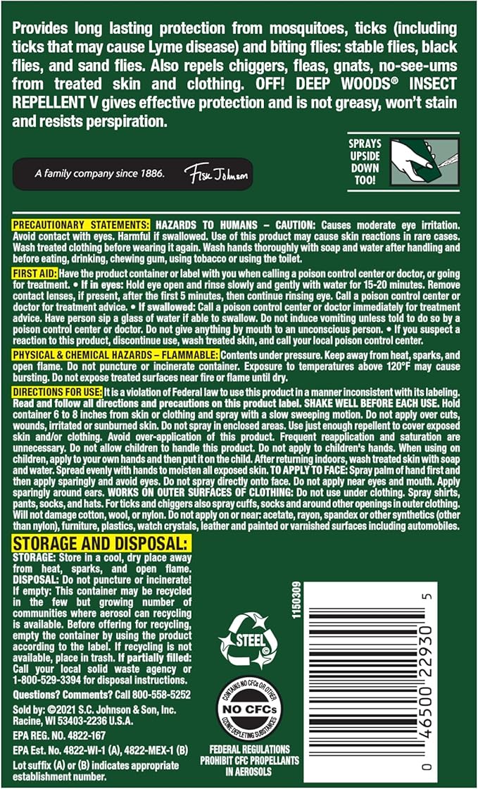 OFF! Deep Woods Insect Repellent Aerosol, Bug Spray with Long Lasting Protection from Mosquitoes and Ticks, 9 oz