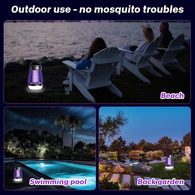 Upgraded Electric Fly Zapper,3 in 1 Bug Zapper Outdoor & Indoor, Electric Mosquito Killer Lamp with 2000V Grid & On/Off Switch, Mosquito Traps for Kitchen, Patio, Backyard, and More (Black)
