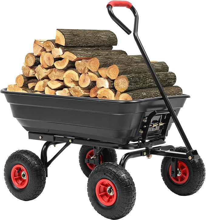 600lbs Garden Dump Cart, 4 Cu.Ft Heavy Duty Wagon Cart with 10" All Terrain Wheels, Steel Frame & Quick Release, Utility Wagon Carts for Yard, Farm and Garden(Black)