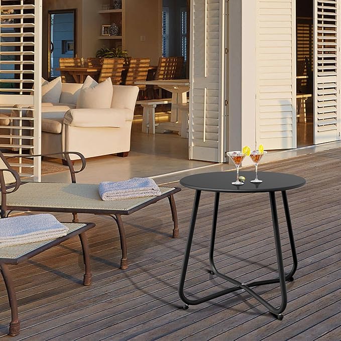 Black Patio Side Table, 18" Weatherproof Steel Outdoor Indoor Side Table for Garden, Balcony, Pool & Tailgate, Rust-Resistant Lightweight Portable Patio End Table