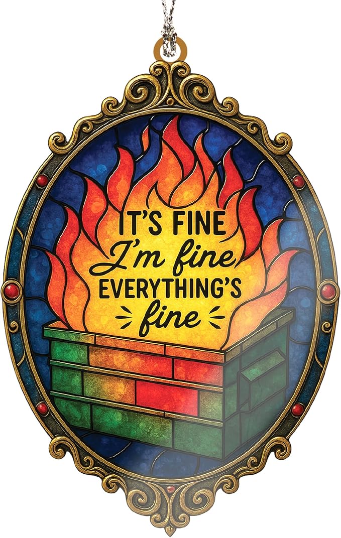 Funny Christmas Ornament – Dumpster Fire Meme Decor- Humor Ornament Gift - Sarcastic Holiday Decoration – Christmas Ornament 2025 – Suncatcher Effect Window Hanging