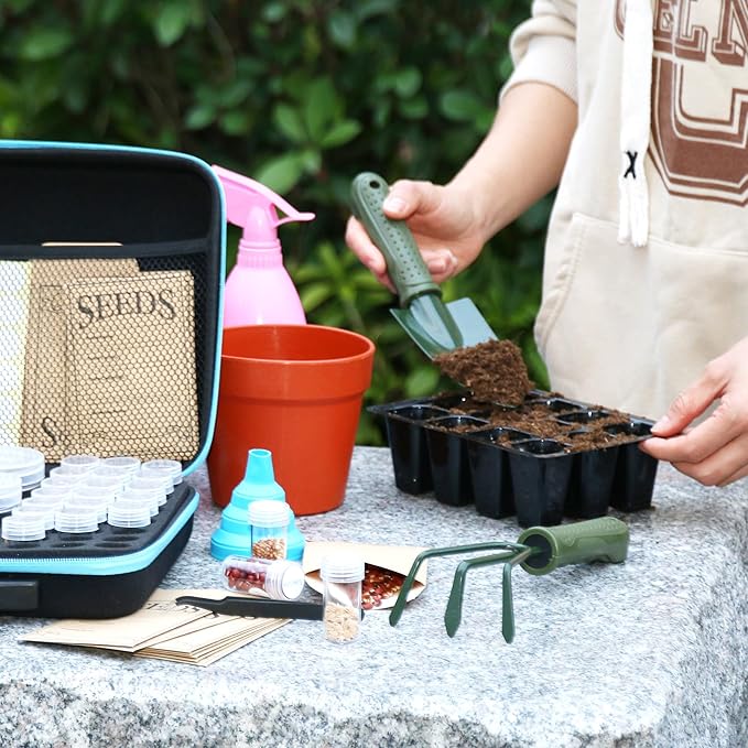 140 Slots Seed Storage Organizer, Garden Saving kit Seed Organizer with 30 Seed Envelopes, Write Label, Funnel, Tweezer for Plants Vegetable Seed Saver (Seeds not Included)