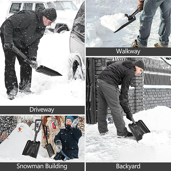SHANTRA Folding Snow Shovel with Aluminum Edge, D-Grip Portable Shovel for Snow Removal, Lightweight Emergency Snow Shovel, Multifunctional Collapsible Shovel, Shovel For Car Driveway, Garden, Camping