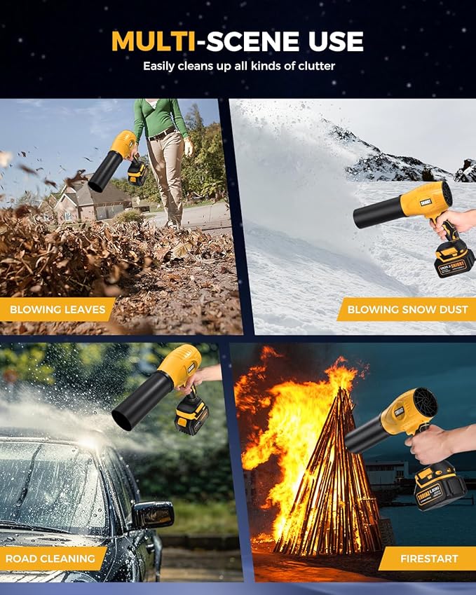 Leaf Blower Cordless with Battery and Charger,800,000 RPM,Extended Nozzle,Lightweight Handheld Design,Blower for Patio Cleaning,car Blowing Water,Blowing Leaves and Dust(Amber Yellow)