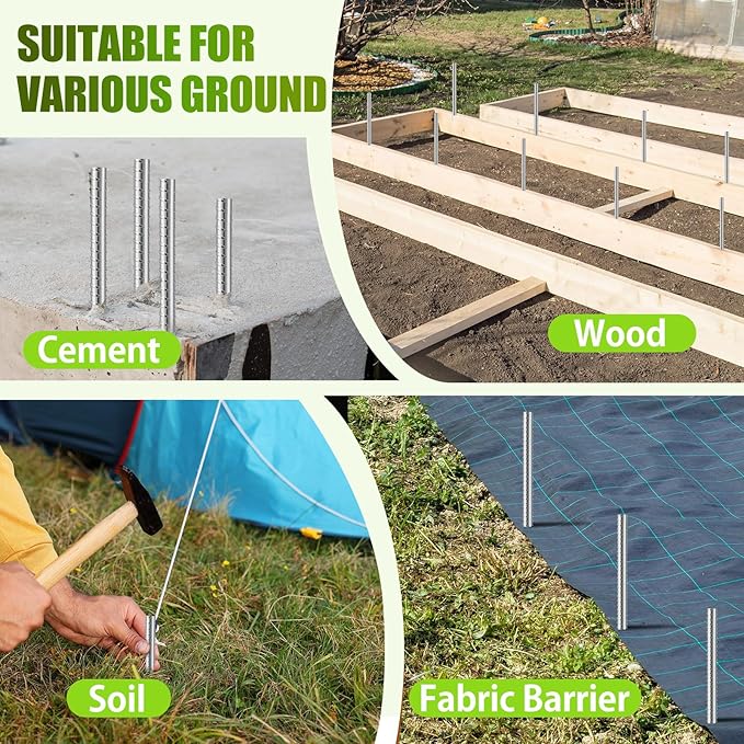 Gisafai 24 Pcs 12 Inch Ground Rebar Stakes Heavy Duty Ground Anchors Steel Plant Support Garden Stake Long Straight Metal Spikes with Chisel Point End for Concrete Timber Garden Plant Tent