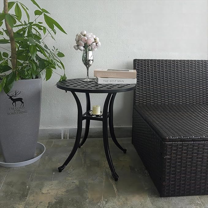 Outdoor 19" Pack of 2 Cast Aluminum Round Side Table End Table for Patio, Backyard, Pool, Indoor Companion, Easy Maintenance and Weather Resistant, Black