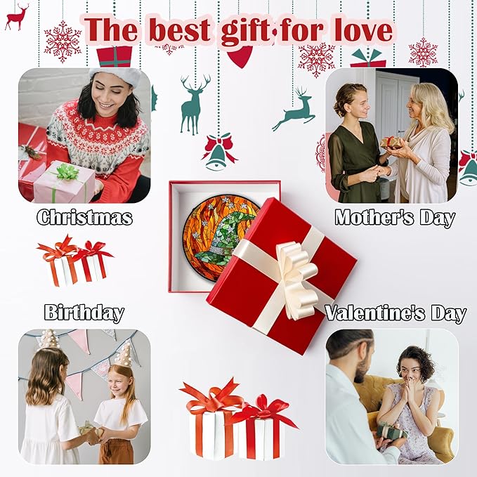 Stained Glass Window Hanging - Halloween Decorations Witch Hat Suncatcher for Doors Garden Indoor Spooky Funny Green Sun Catchers Gothic Decor Horror Gifts for Women Men Friend 15 in