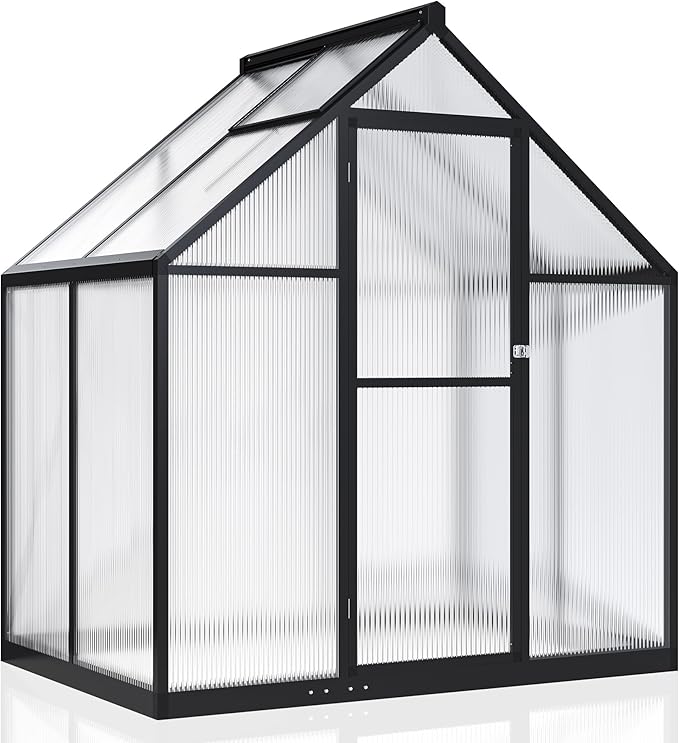 WKM Greenhouse - 5.6x3.7 FT Quick-fit Aluminum Structure with Window Ventilation, Black