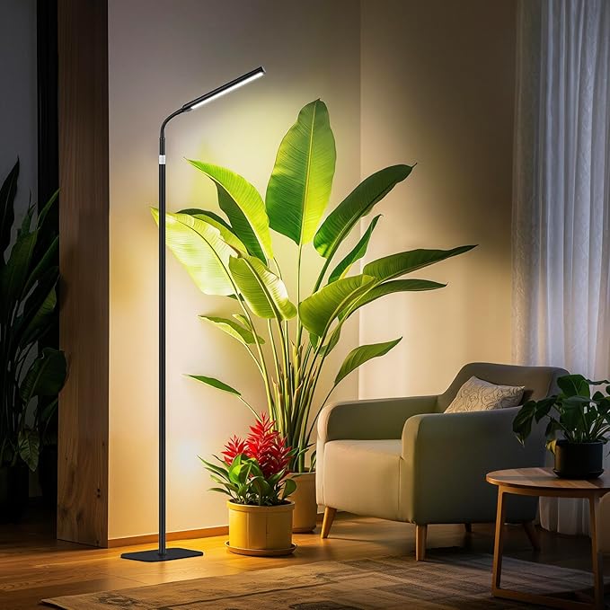 Grow Light for Indoor Plants,Full Spectrum LED Lights with 63in Height Extendable,10-Level Dimmable,Floor Growing Lamp Auto Timer,Height Adjustable Gooseneck for Tall Small Plant Growth