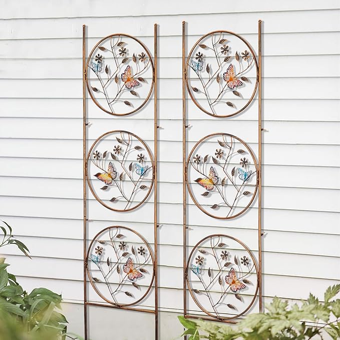 SUNNYPARK Set of 2 Butterfly Metal Garden Trellis for Climbing Plants, Decorative Vegetables Flowers Vine Trellis for Outdoor Patio 55'' H x 12.4'' W