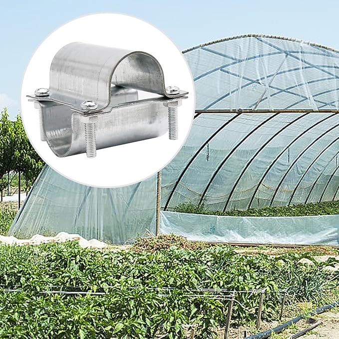 5 Sets 1¼" Greenhouse Cross Grid Pipe Connector Clamps, 32mm Purlin Bracket, Galvanized Steel Chain Link Fence Clamps, Steel Hothouse Pipe Fitting Clip with Bolts and Nuts (32mm)