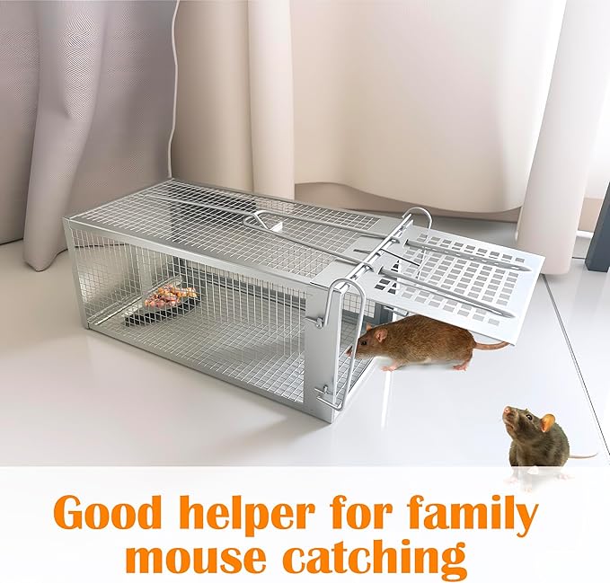 Humane Rat Trap, Chipmunk Rodent Trap That Work for Indoor and Outdoor Small Animal - Mouse Voles Hamsters Live Cage Catch and Release 1 Pack