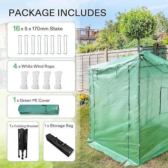 VIVOSUN 8'x6' Portable Walk-in Greenhouse with PE Cover, Instant Pop-up and Walk-in Folding, Roll-Up Zipper Entry Doors and 2-Side Viewing Windows, Easy Setup for Plants Outdoor
