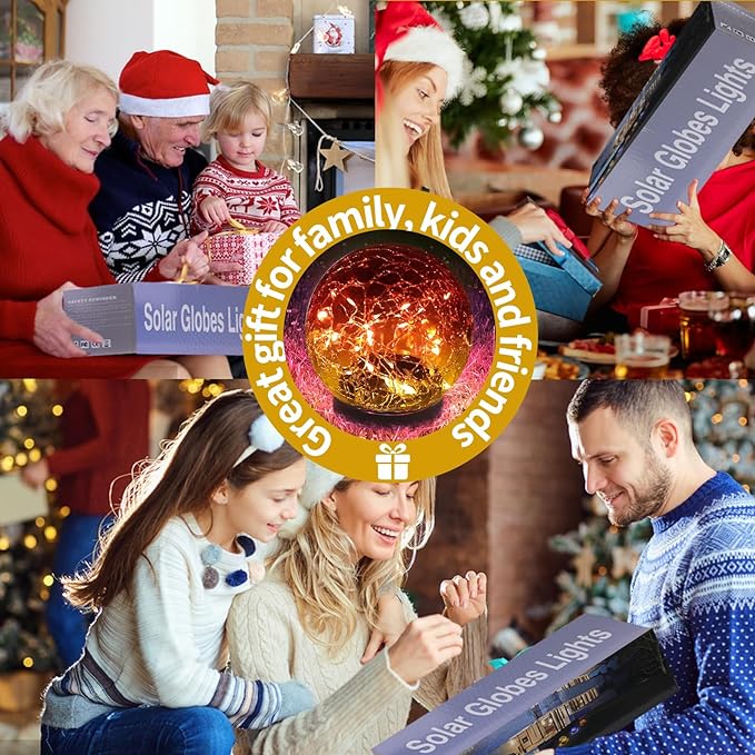 Solar Globe Lights Outdoor Waterproof - Cracked Glass Ball Lights for Garden, Patio, Yard, Lawn and Backyard Decor - Decorative Orbs for Outside