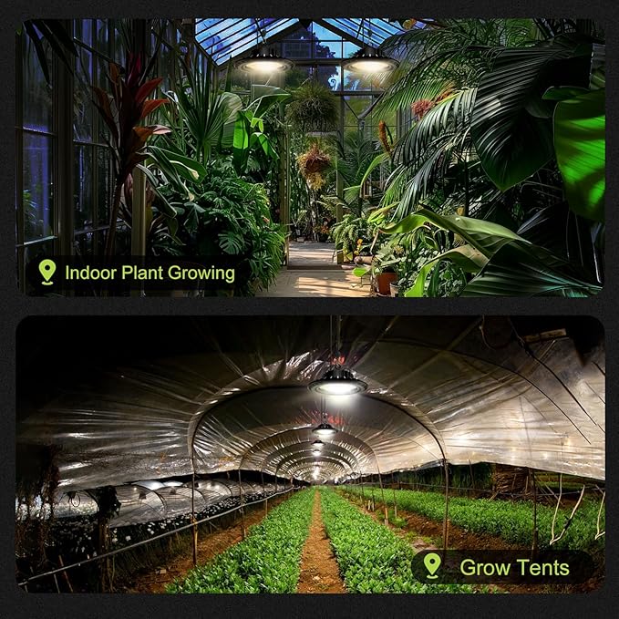 100W Hanging LED Grow Light for Indoor Plants, Full Spectrum UFO Lamp, IP65 Waterproof, 9.8FT Cord with On/Off Switch, Smart Plug Compatible for Hydroponics, Greenhouse, Grow Tent