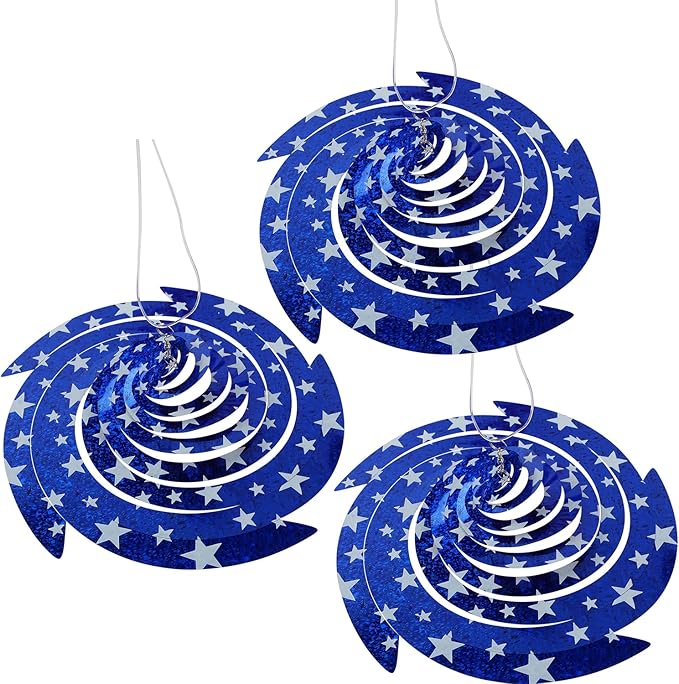 Hausse Patriotic Bird Repellent Spiral Reflectors Mylar Spinner, Hanging American Flags Reflective Bird Deterrent Device for 4th of July Independence Day, Scare Birds Animal Away, 3 Pack