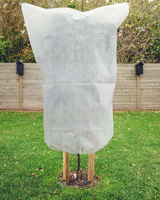 EAONE 12 Pack Plant Covers Freeze Protection, 32x47'' Winter Frosts Cloth for Outdoor Plants, Reusable Frost Blankets Drawstring Bags for Cold Freeze Sun Protection Bird Insect Prevention,White