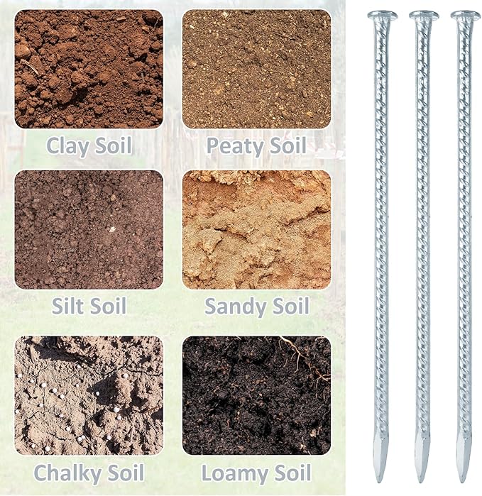 MIVIDE 12 Pack 14 Inch Silver Rebar Stakes, 1/2 Inch Diameter, Galvanized Steel Ground Anchors, Heavy Duty Metal Rebar Stakes for Speed Bumps, Garden Plants, Wheel, Wood, Tent