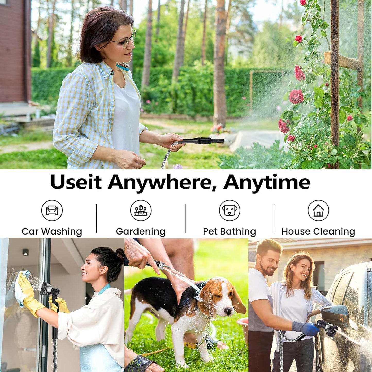 50 ft Garden Hsoe - 2025 New 304 Stainless Steel Garden Hose with 10-Function Spray Gun, 3/4'' Copper-Chrome Fittings – Lightweight, Durable, and Kink-Free, Metal Water Hoses for Gardening